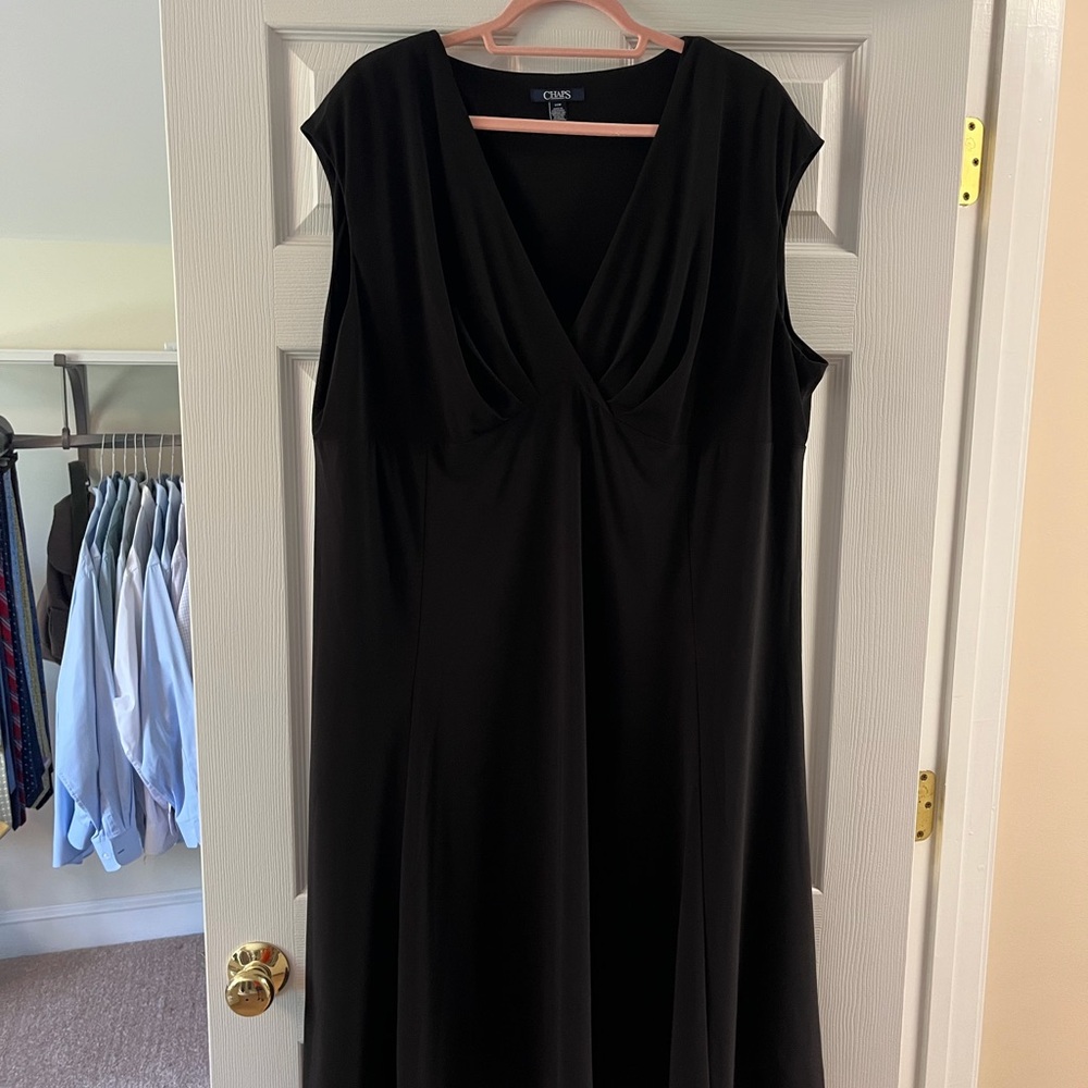 Chaps Black V-Neck Cap Sleeve Maxi Dress